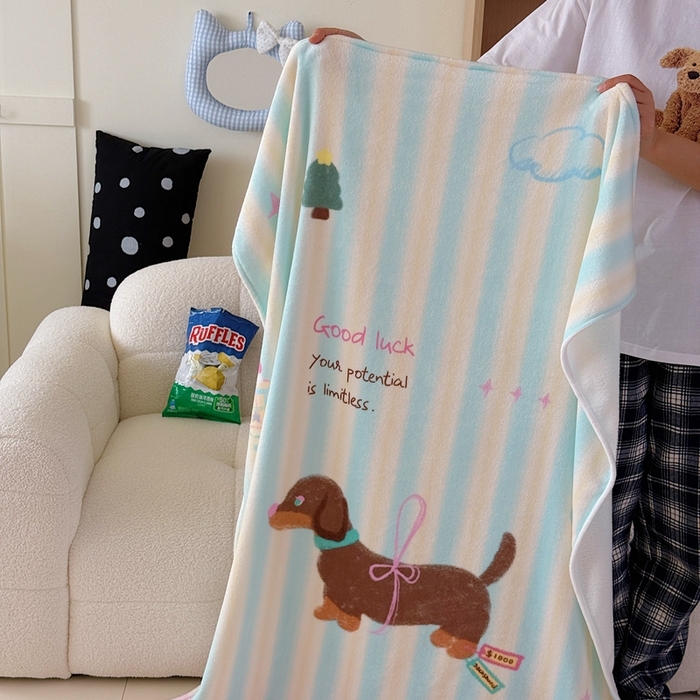 美乐迪2025四季款双面牛奶绒毛毯空调毯 露丝的腊肠狗