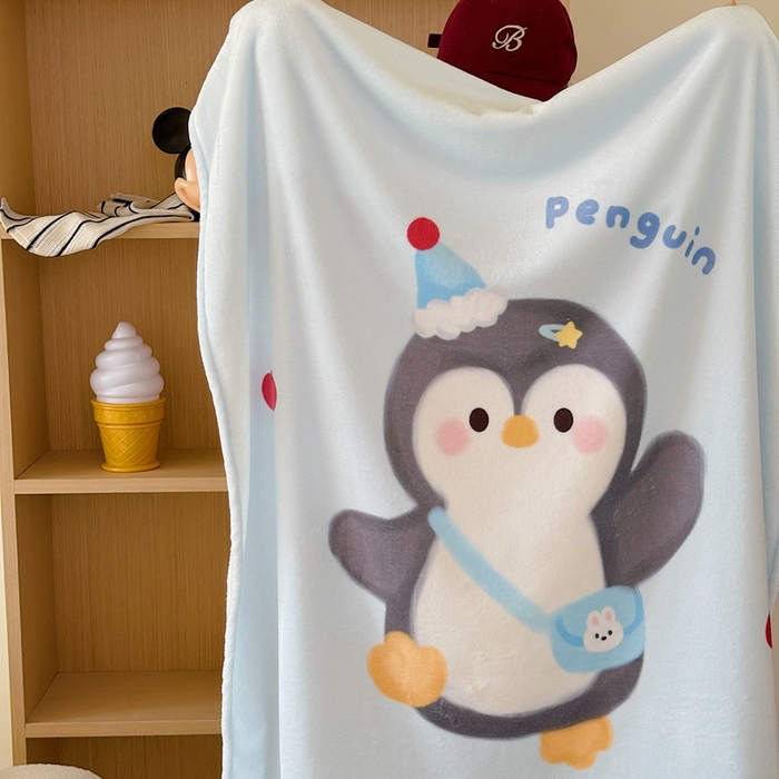 91家纺网 家纺一手货源 找家纺 美乐迪2025四季款双面牛奶绒毛毯空调毯 企鹅