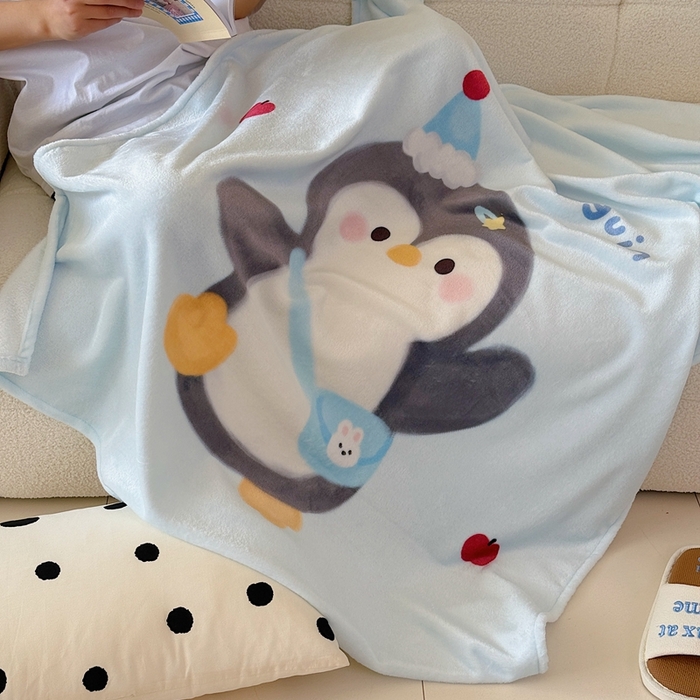 91家纺网 家纺一手货源 找家纺 美乐迪2025四季款双面牛奶绒毛毯空调毯 企鹅