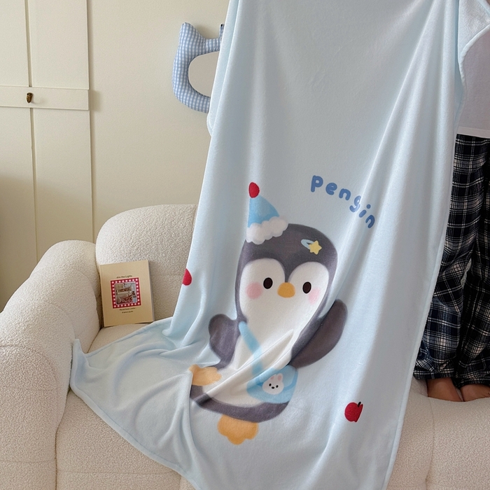 91家纺网 家纺一手货源 找家纺 美乐迪2025四季款双面牛奶绒毛毯空调毯 企鹅