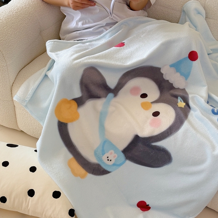 91家纺网 家纺一手货源 找家纺 美乐迪2025四季款双面牛奶绒毛毯空调毯 企鹅