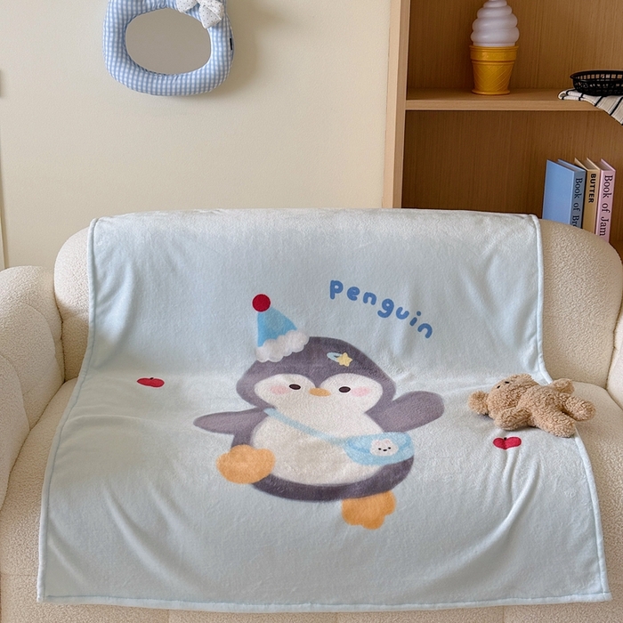 91家纺网 家纺一手货源 找家纺 美乐迪2025四季款双面牛奶绒毛毯空调毯 企鹅