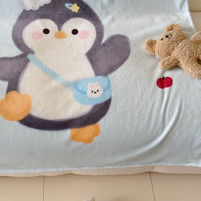 91家纺网 家纺一手货源 找家纺 美乐迪2025四季款双面牛奶绒毛毯空调毯 企鹅