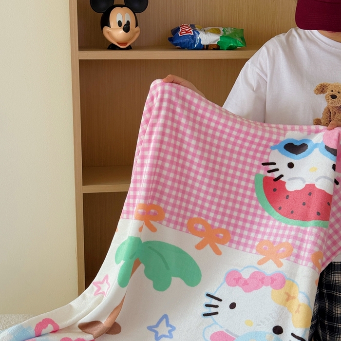 91家纺网 家纺一手货源 找家纺 美乐迪2025四季款双面牛奶绒毛毯空调毯 夏日猫咪