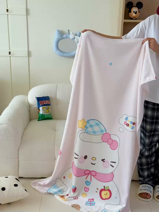 91家纺网 家纺一手货源 找家纺 美乐迪2025四季款双面牛奶绒毛毯空调毯 派对小猫