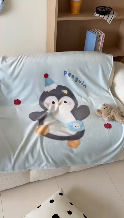 91家纺网 家纺一手货源 找家纺 美乐迪2025四季款双面牛奶绒毛毯空调毯 企鹅