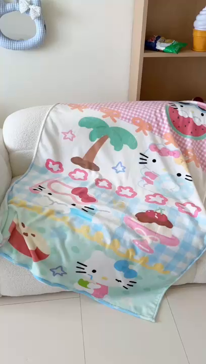 91家纺网 家纺一手货源 找家纺 美乐迪2025四季款双面牛奶绒毛毯空调毯 夏日猫咪