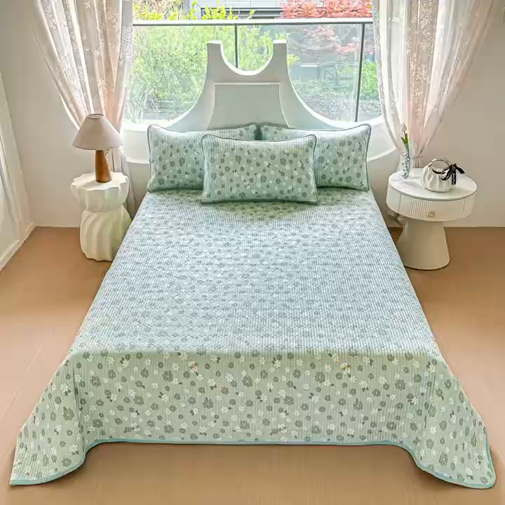 91家纺网 家纺一手货源 找家纺 橘夏家纺 2025新款多功能全棉双面床盖三件套纯棉夹棉加厚床单床垫盖毯 栀香小兔