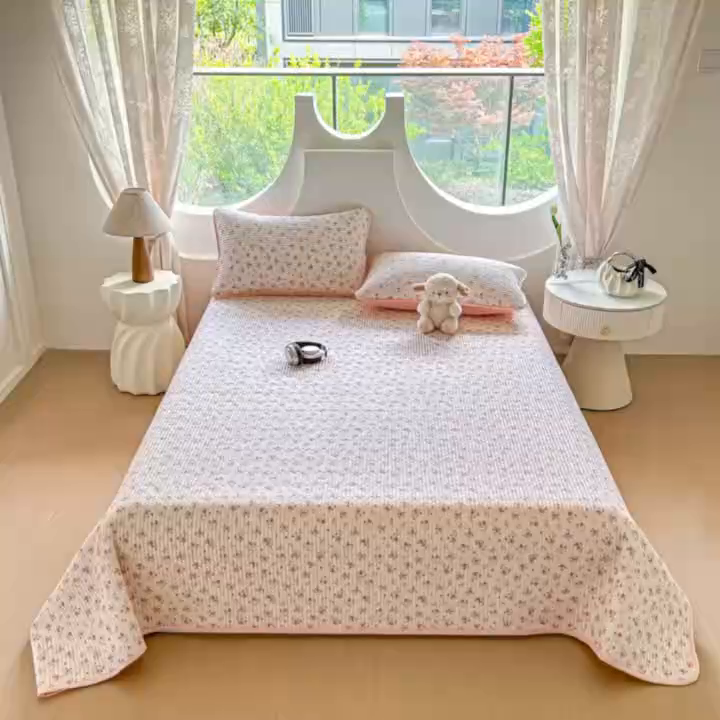 91家纺网 家纺一手货源 找家纺 橘夏家纺 2025新款多功能全棉双面床盖三件套纯棉夹棉加厚床单床垫盖毯 十里飘香