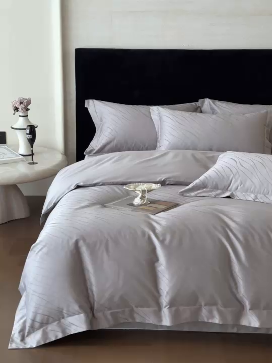 91家纺网 家纺一手货源 找家纺 淳绵家居2025新款50*50S（5050S）长绒棉提花四件套 布兰卡-高级灰