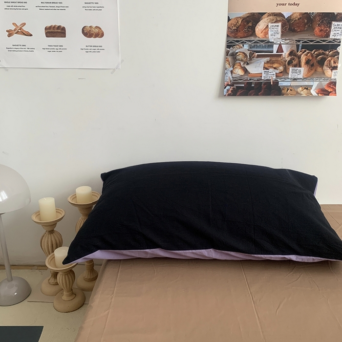 91家纺网 家纺一手货源 找家纺 柚可家居 2024新款40支全棉色织水洗棉单品系列-单枕套 黑拼香芋紫