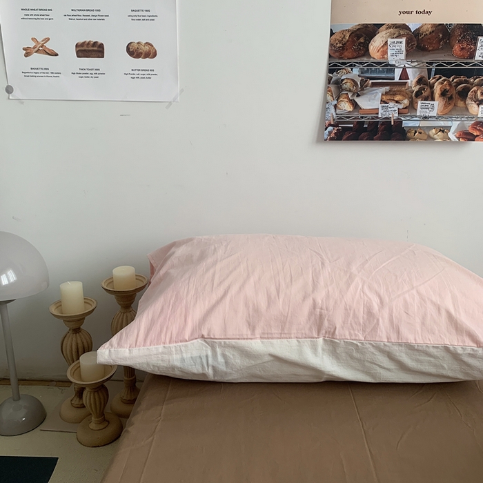 柚可家居 2024新款40支全棉色织水洗棉单品系列-单枕套 白桃粉拼白