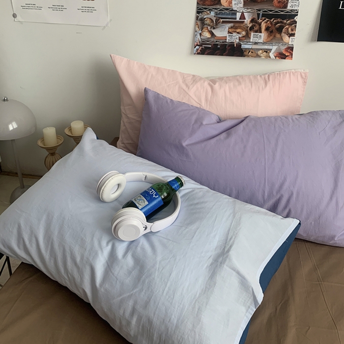 91家纺网 家纺一手货源 找家纺 柚可家居 2024新款40支全棉色织水洗棉单品系列-单枕套 白桃粉拼白