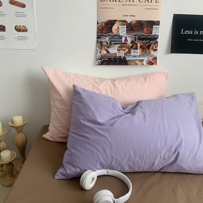 91家纺网 家纺一手货源 找家纺 柚可家居 2024新款40支全棉色织水洗棉单品系列-单枕套 白桃粉拼白