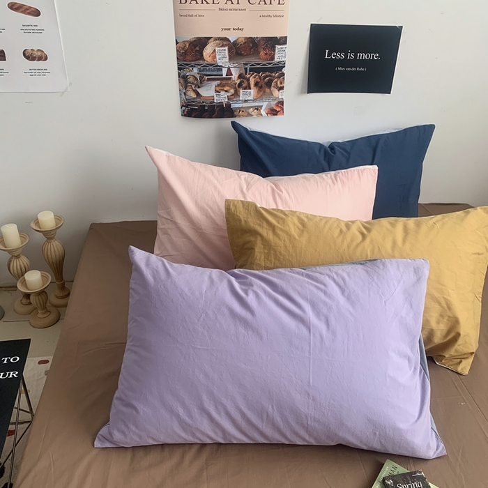 91家纺网 家纺一手货源 找家纺 柚可家居 2024新款40支全棉色织水洗棉单品系列-单枕套 白桃粉拼白