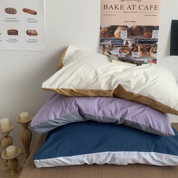 91家纺网 家纺一手货源 找家纺 柚可家居 2024新款40支全棉色织水洗棉单品系列-单枕套 白桃粉拼白