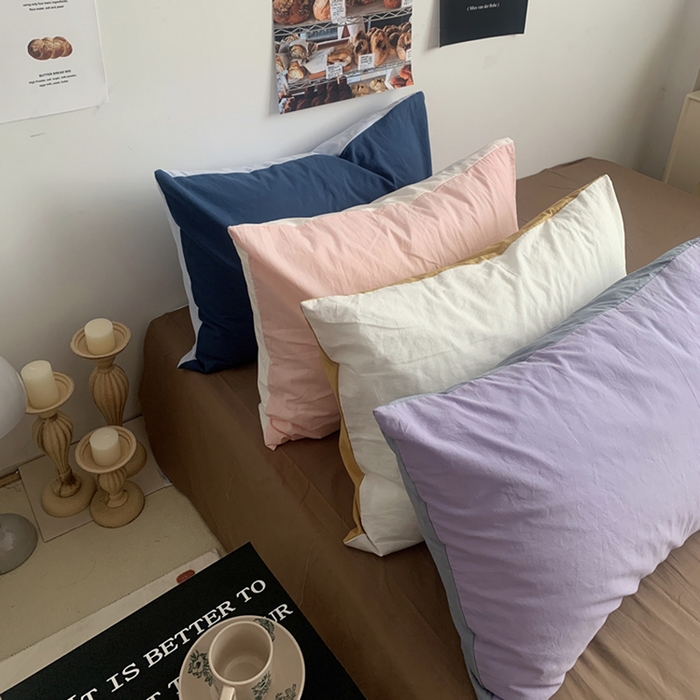 91家纺网 家纺一手货源 找家纺 柚可家居 2024新款40支全棉色织水洗棉单品系列-单枕套 白桃粉拼白