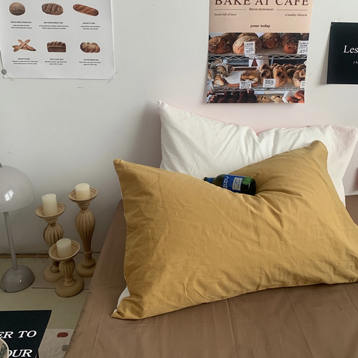 91家纺网 家纺一手货源 找家纺 柚可家居 2024新款40支全棉色织水洗棉单品系列-单枕套 姜黄拼白