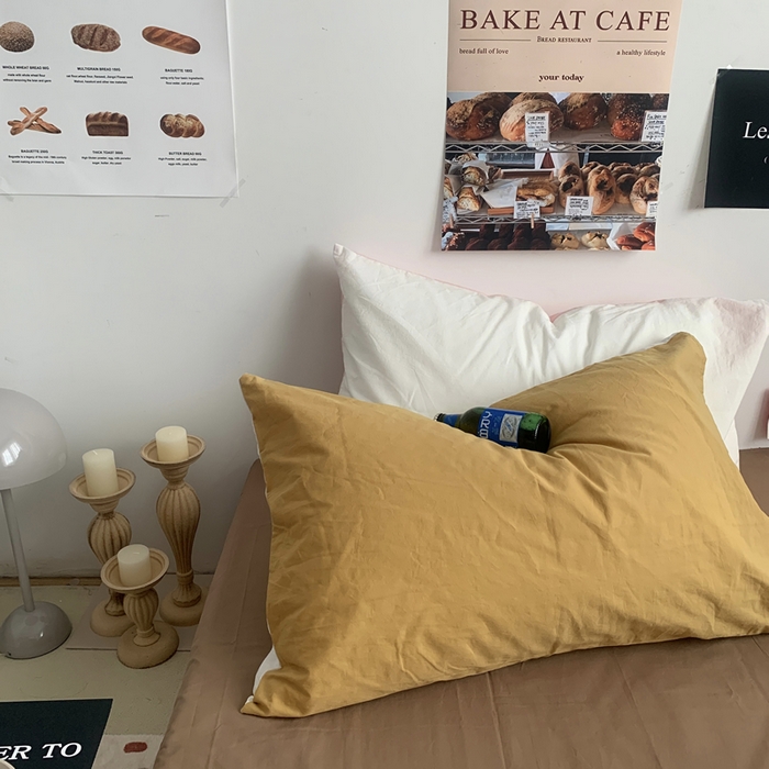 91家纺网 家纺一手货源 找家纺 柚可家居 2024新款40支全棉色织水洗棉单品系列-单枕套 姜黄拼白