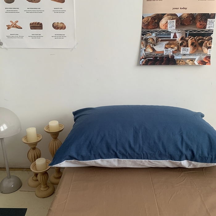 柚可家居 2024新款40支全棉色织水洗棉单品系列-单枕套 深蓝拼淡蓝