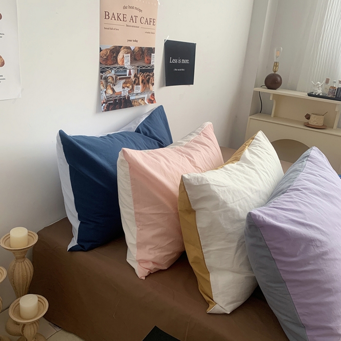 91家纺网 家纺一手货源 找家纺 柚可家居 2024新款40支全棉色织水洗棉单品系列-单枕套 深蓝拼淡蓝