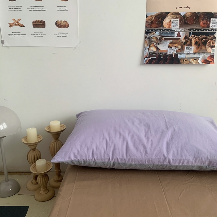 柚可家居 2024新款40支全棉色织水洗棉单品系列-单枕套 香芋紫拼蓝灰