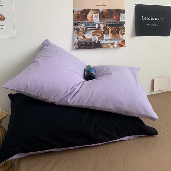 91家纺网 家纺一手货源 找家纺 柚可家居 2024新款40支全棉色织水洗棉单品系列-单枕套 香芋紫拼蓝灰