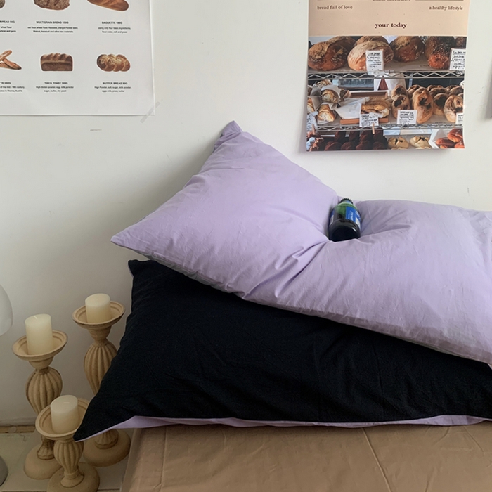 91家纺网 家纺一手货源 找家纺 柚可家居 2024新款40支全棉色织水洗棉单品系列-单枕套 香芋紫拼蓝灰