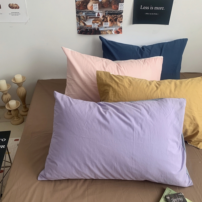 91家纺网 家纺一手货源 找家纺 柚可家居 2024新款40支全棉色织水洗棉单品系列-单枕套 香芋紫拼蓝灰