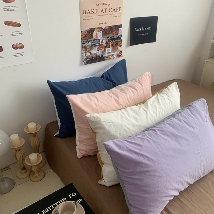 91家纺网 家纺一手货源 找家纺 柚可家居 2024新款40支全棉色织水洗棉单品系列-单枕套 香芋紫拼蓝灰