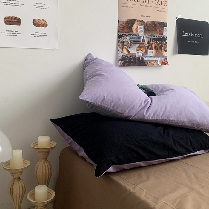 91家纺网 家纺一手货源 找家纺 柚可家居 2024新款40支全棉色织水洗棉单品系列-单枕套 香芋紫拼蓝灰