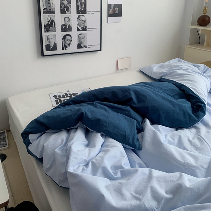 91家纺网 家纺一手货源 找家纺 柚可家居 2024新款40支全棉色织水洗棉单品系列-单被套 淡蓝拼深蓝