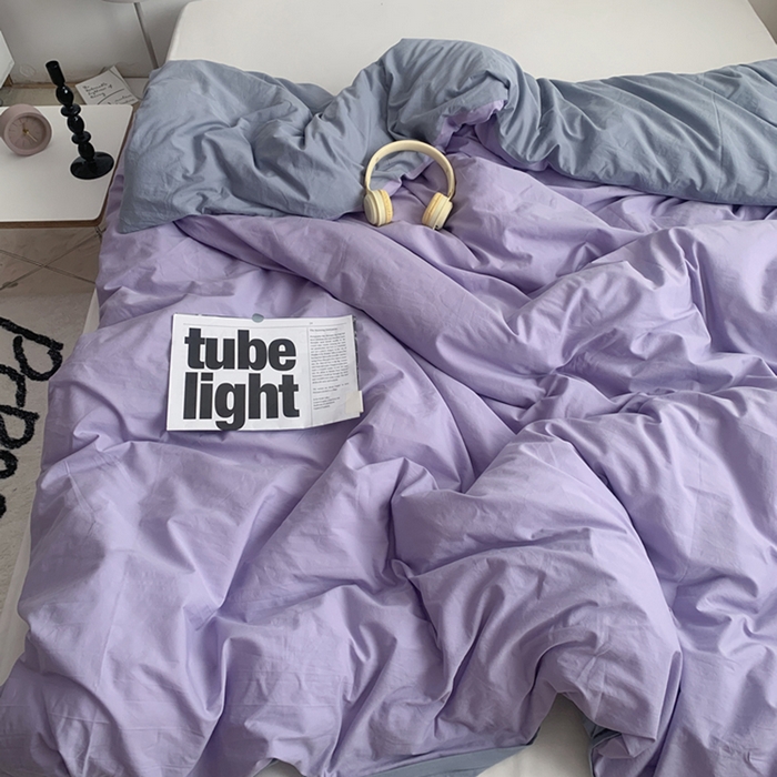 91家纺网 家纺一手货源 找家纺 柚可家居 2024新款40支全棉色织水洗棉单品系列-单被套 香芋紫拼蓝灰