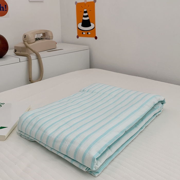 91家纺网 家纺一手货源 找家纺 柚可家居 2024新款40支全棉色织水洗棉单品系列-单被套 蓝竖条