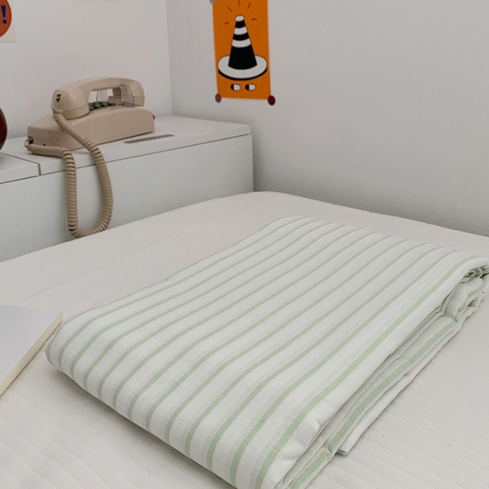 91家纺网 家纺一手货源 找家纺 柚可家居 2024新款40支全棉色织水洗棉单品系列-单被套 绿竖条