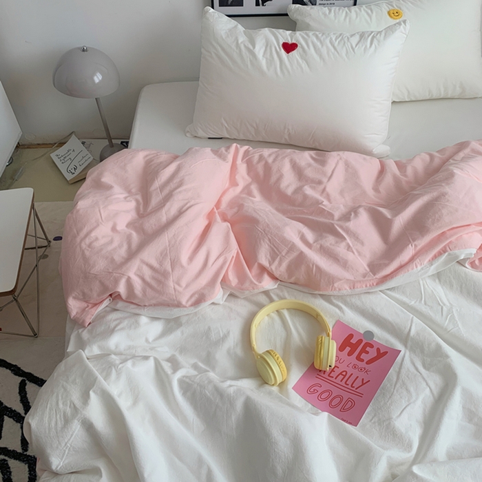 柚可家居 2024新款40支全棉色织水洗棉单品系列-单被套 白拼白桃粉