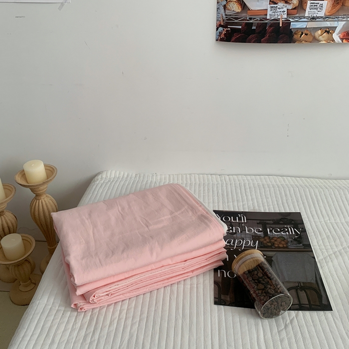 91家纺网 家纺一手货源 找家纺 柚可家居 2024新款40支全棉色织水洗棉单品系列-单被套 白拼白桃粉