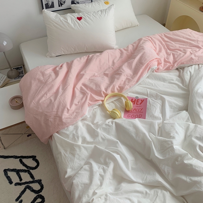 91家纺网 家纺一手货源 找家纺 柚可家居 2024新款40支全棉色织水洗棉单品系列-单被套 白拼白桃粉