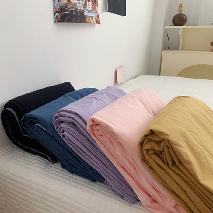 91家纺网 家纺一手货源 找家纺 柚可家居 2024新款40支全棉色织水洗棉单品系列-单被套 白拼白桃粉