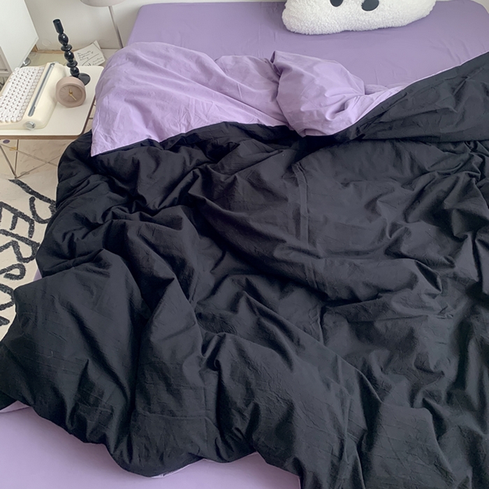 柚可家居 2024新款40支全棉色织水洗棉单品系列-单被套 黑拼香芋紫