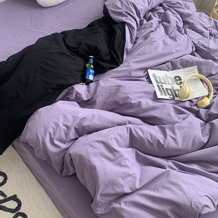 91家纺网 家纺一手货源 找家纺 柚可家居 2024新款40支全棉色织水洗棉单品系列-单被套 黑拼香芋紫