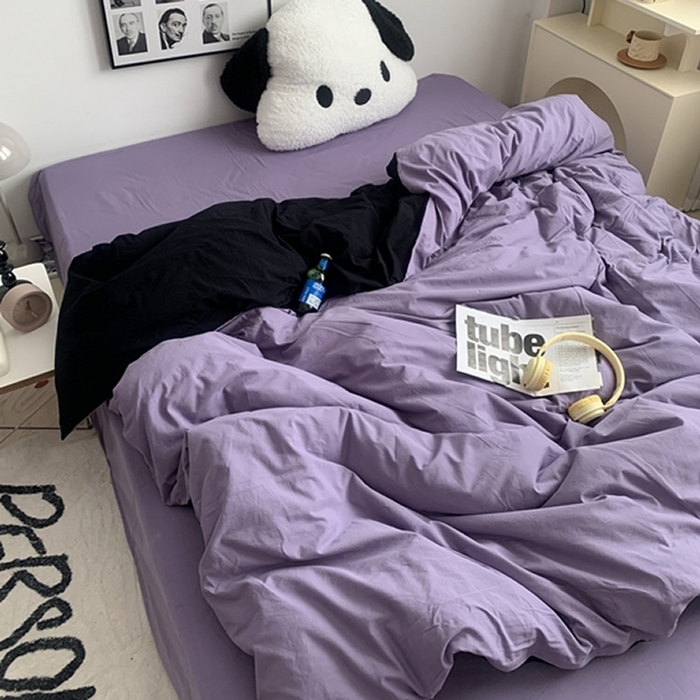 91家纺网 家纺一手货源 找家纺 柚可家居 2024新款40支全棉色织水洗棉单品系列-单被套 黑拼香芋紫