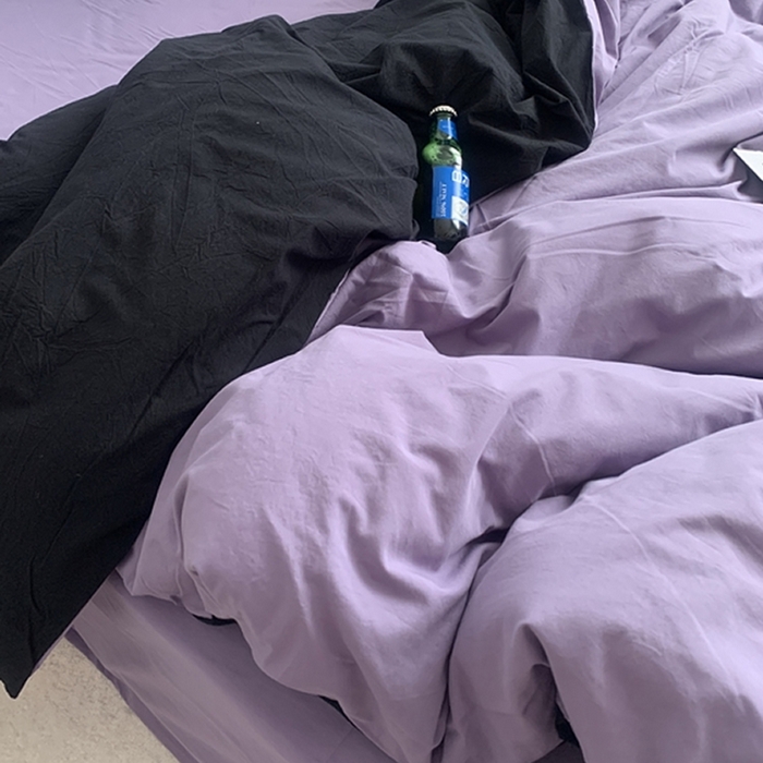 91家纺网 家纺一手货源 找家纺 柚可家居 2024新款40支全棉色织水洗棉单品系列-单被套 黑拼香芋紫