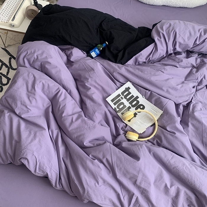 91家纺网 家纺一手货源 找家纺 柚可家居 2024新款40支全棉色织水洗棉单品系列-单被套 黑拼香芋紫