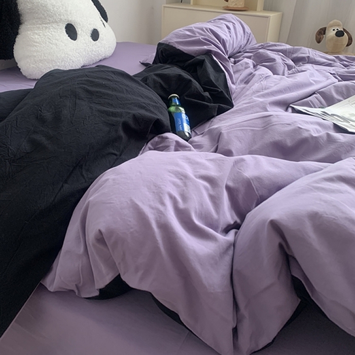 91家纺网 家纺一手货源 找家纺 柚可家居 2024新款40支全棉色织水洗棉单品系列-单被套 黑拼香芋紫