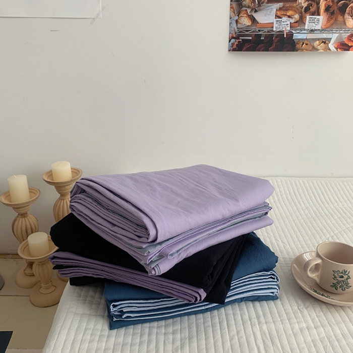 91家纺网 家纺一手货源 找家纺 柚可家居 2024新款40支全棉色织水洗棉单品系列-单被套 黑拼香芋紫