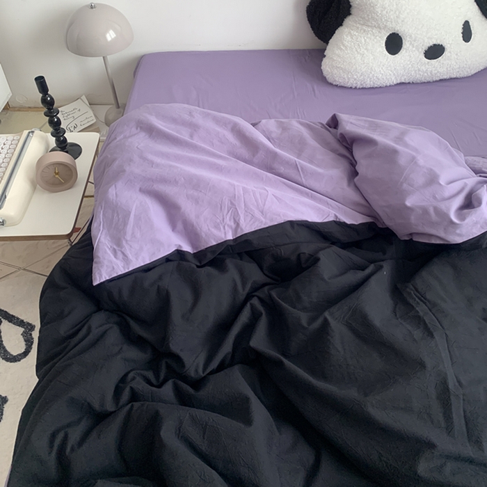 91家纺网 家纺一手货源 找家纺 柚可家居 2024新款40支全棉色织水洗棉单品系列-单被套 黑拼香芋紫