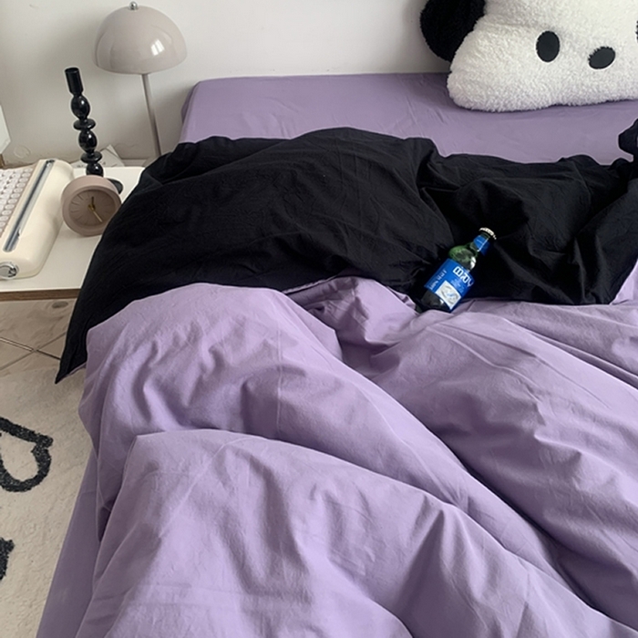 91家纺网 家纺一手货源 找家纺 柚可家居 2024新款40支全棉色织水洗棉单品系列-单被套 黑拼香芋紫