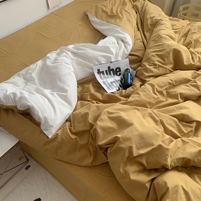 91家纺网 家纺一手货源 找家纺 柚可家居 2024新款40支全棉色织水洗棉单品系列-单被套 姜黄拼白