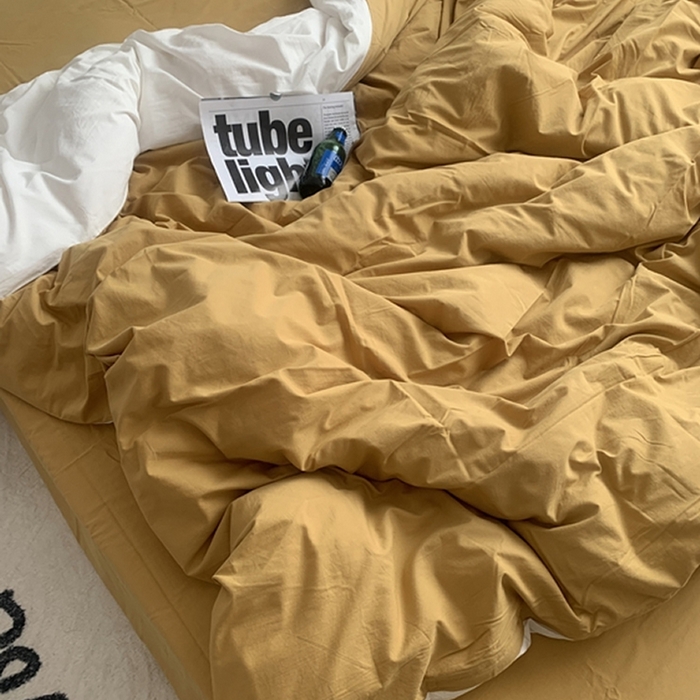 91家纺网 家纺一手货源 找家纺 柚可家居 2024新款40支全棉色织水洗棉单品系列-单被套 姜黄拼白